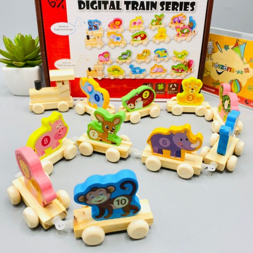 Wooden Digital Cartoon Educational Number Train For Kids
